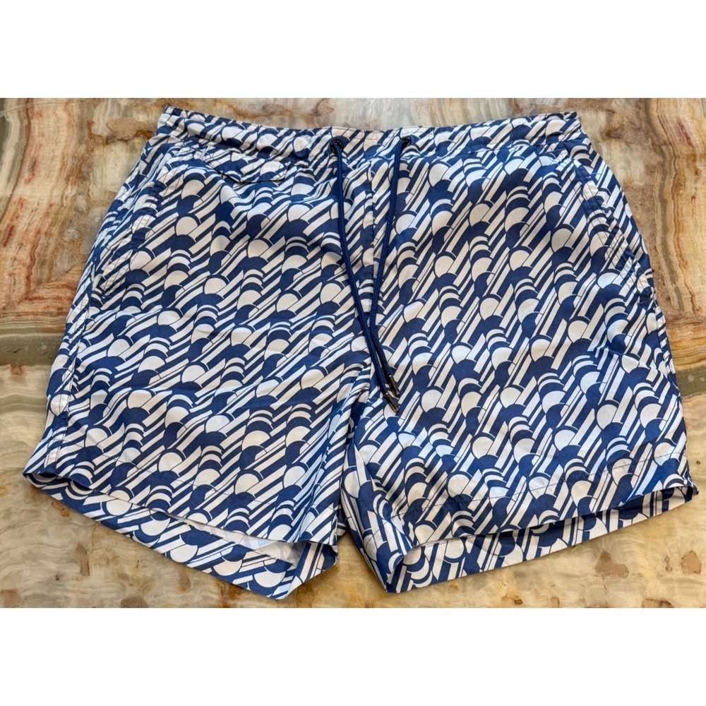 Ted Baker Mens Salco Mid Scale Geo Swim Shorts Blue White Mesh Lining Size 4
